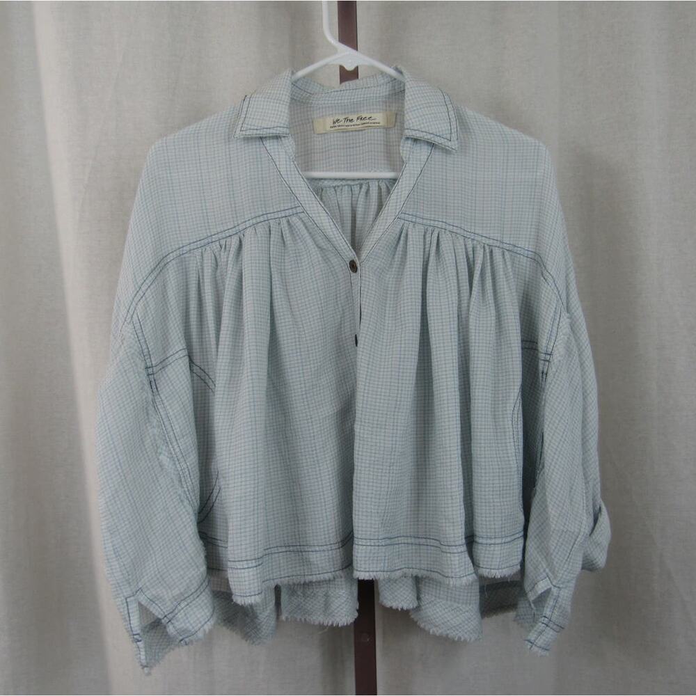We The Free XS Blue White Rainbow Picnic Shirt Boho Bohemian Festival Flowy